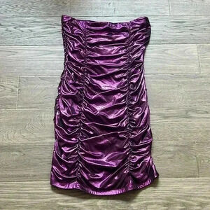 🔥SUBWAY🔥  | Fuchsia foil ruched tube top dress